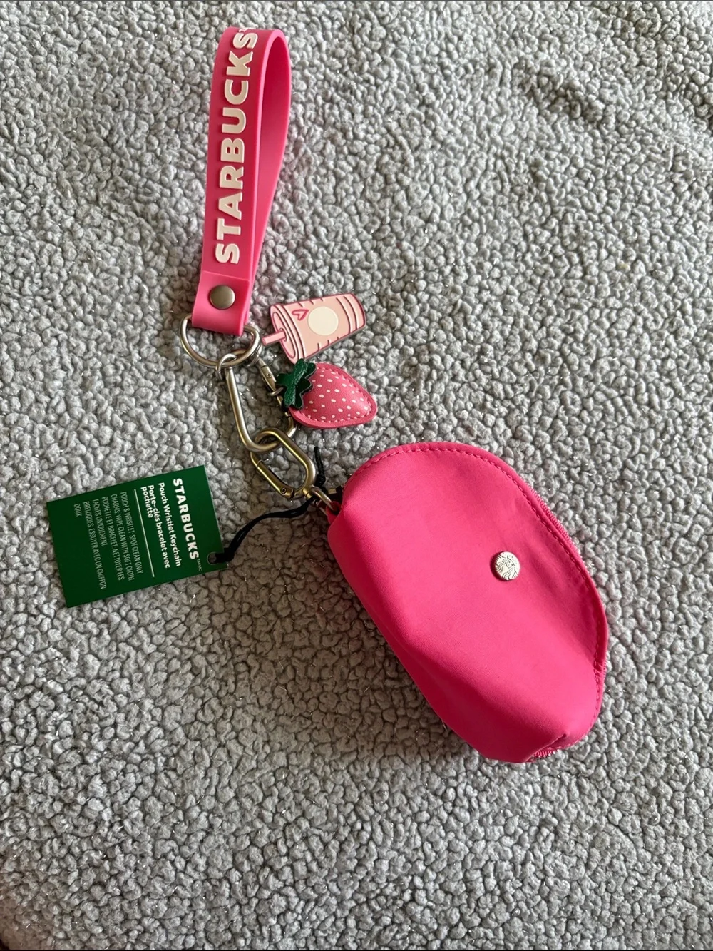 Starbucks Hot Pink Zip Pouch Keyring with Charm Strap